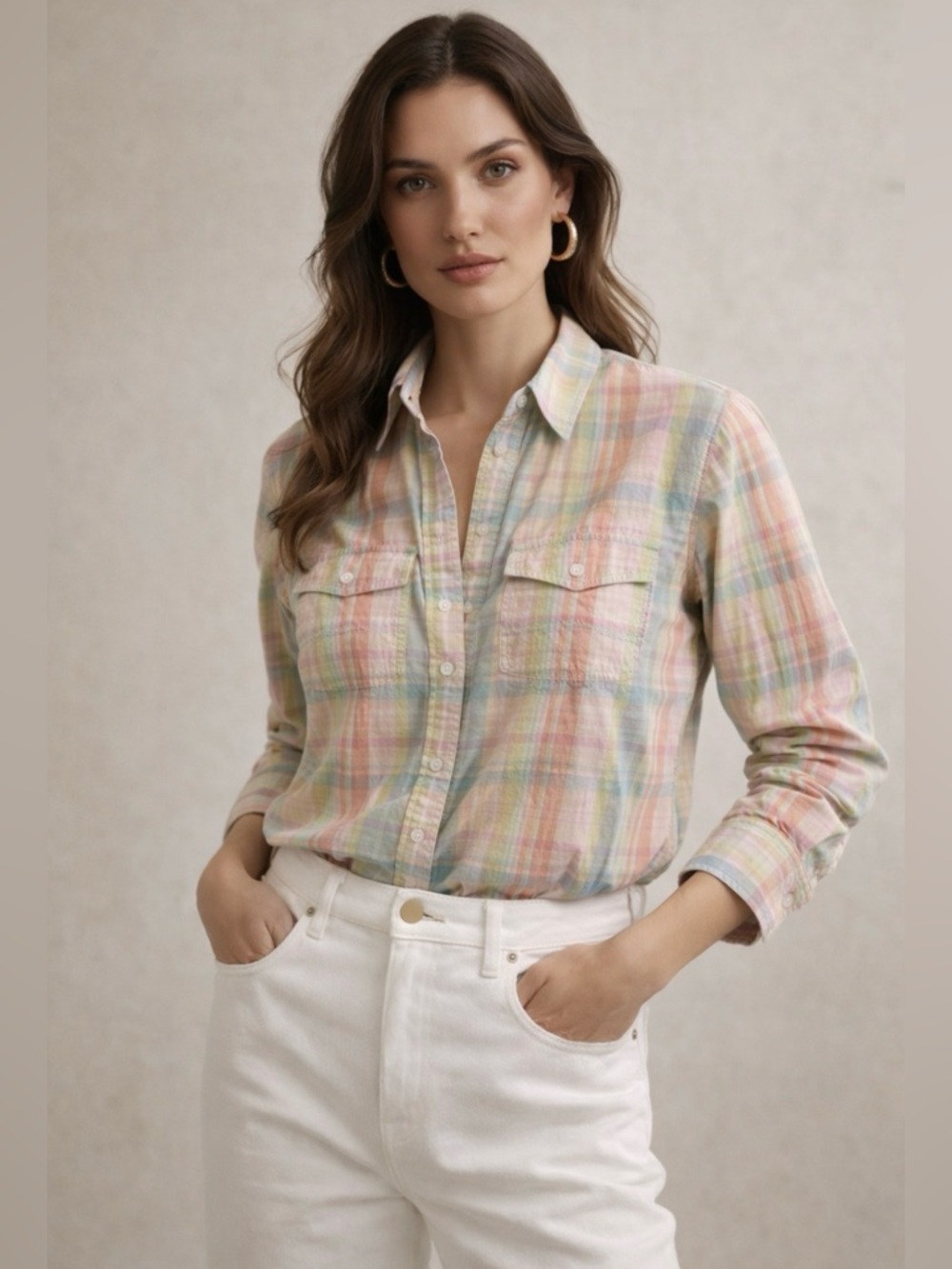 Ralph Lauren Pastel Plaid Button-Down Shirt - Pink, Yellow, Blue, Green